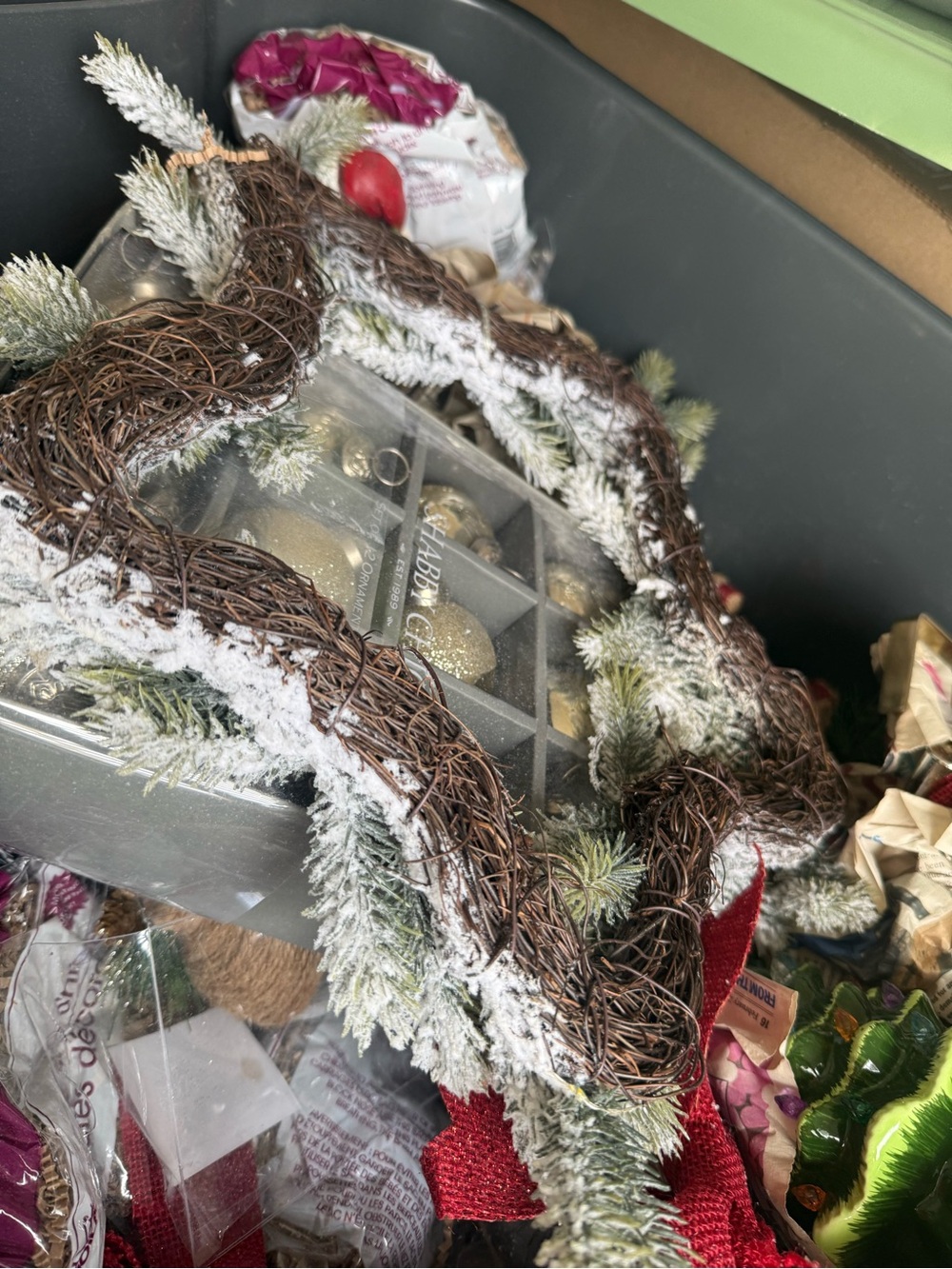 Snow-Flocked Grapevine Holiday Wreath with Pine Sprigs - Unbranded